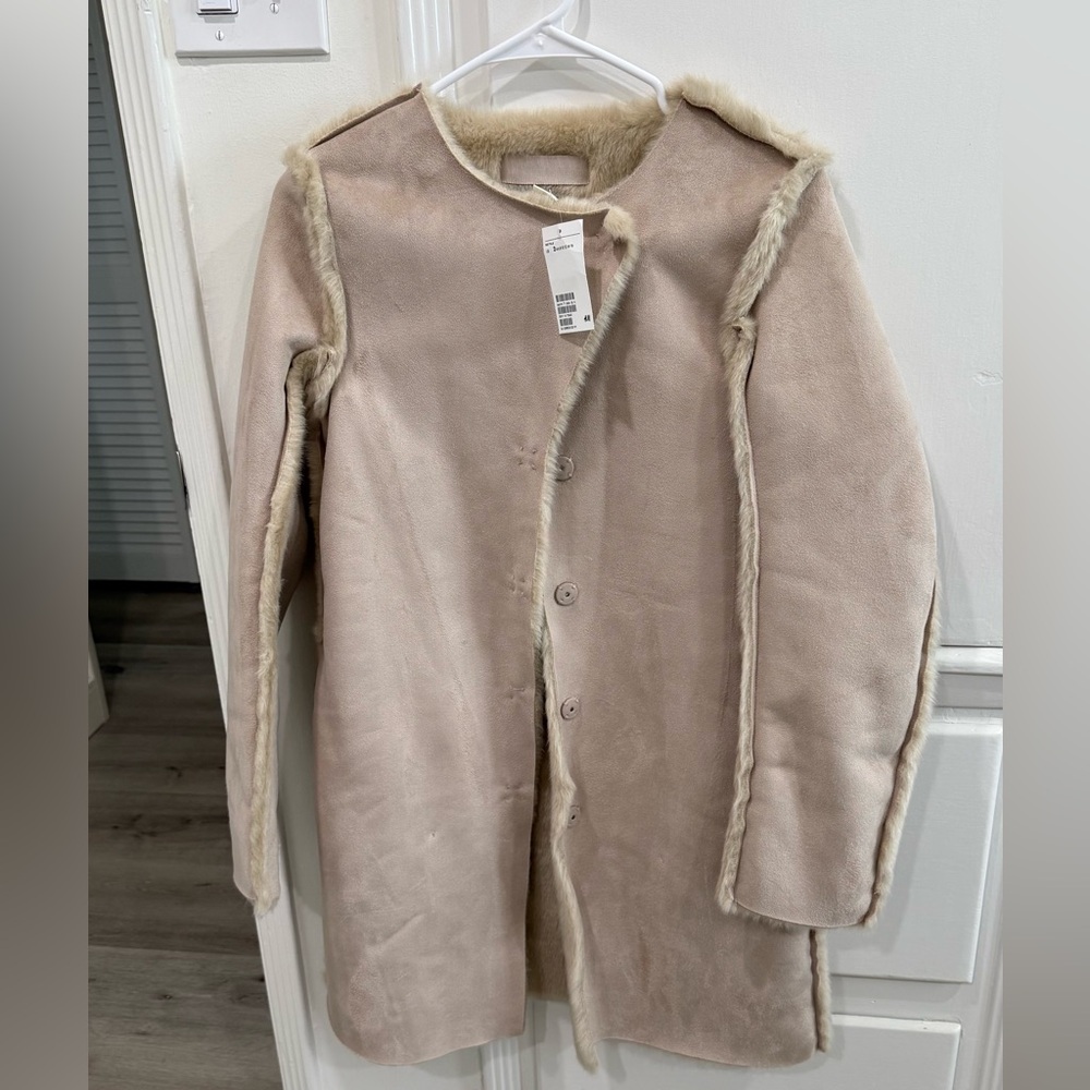 H&M Cream Teddy Jacket with Faux Fur Trim